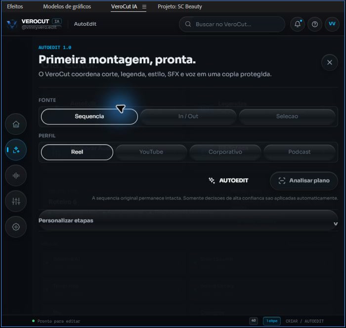 AutoEdit coordenando a primeira montagem