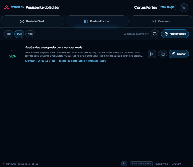 Cortes Fortes no Assistente do Editor do VeroCut IA